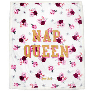 Justice "Nap Queen" Floral Sherpa Backed Throw Blanket, 50" x 60", Pink